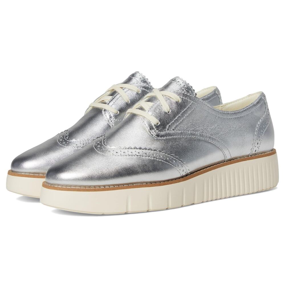 COLE HAAN WOMENS GRAND CITY PLATFORM OXFORD, SILVER TALCA/IVORY, 6 MEDIUM